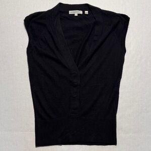 KaufmanFranco Black V-Neck Raglan Cap Sleeve Sweater Vest Silk Cashmere Snaps M